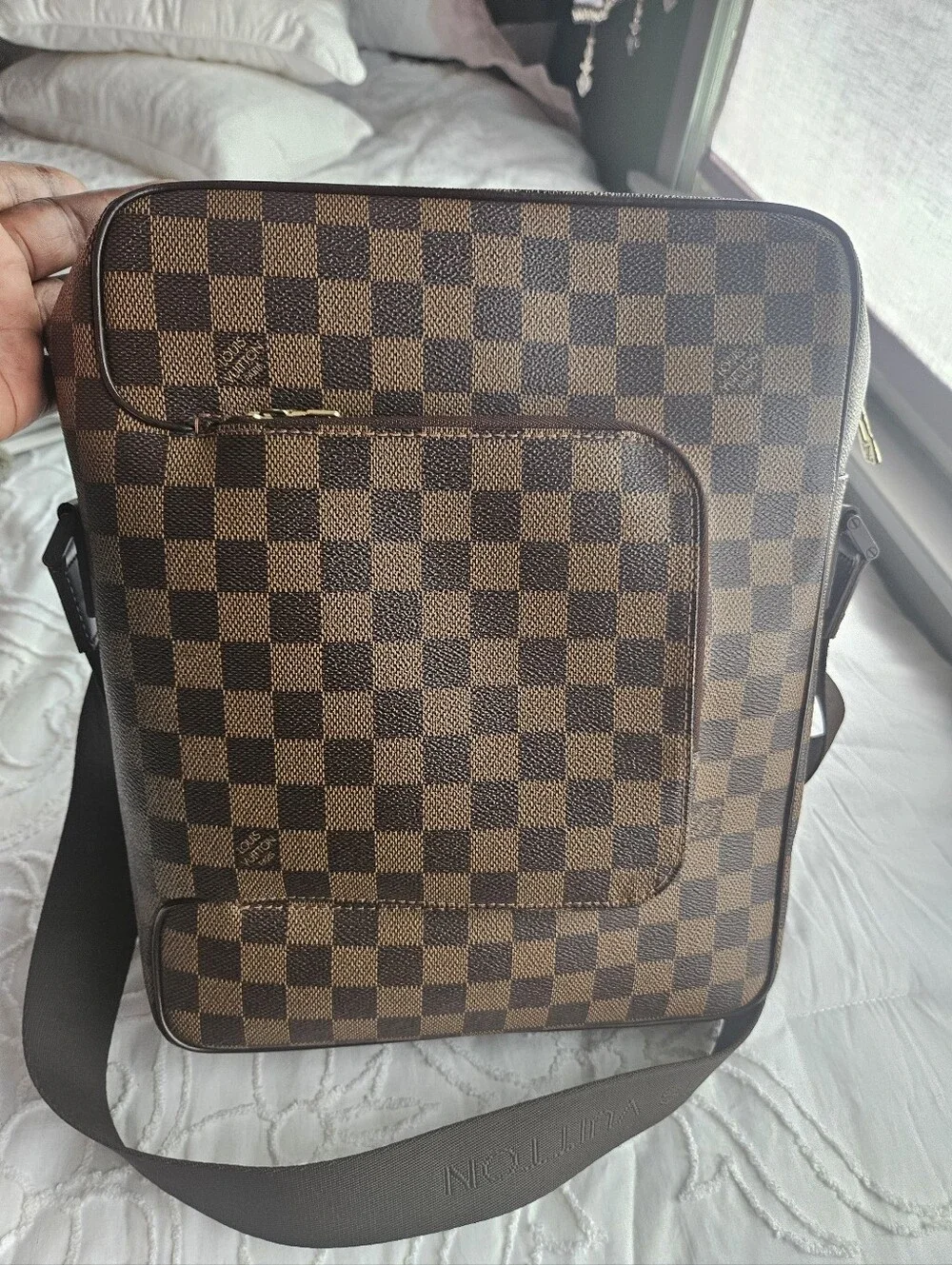 Louis Vuitton Damier Ebene Checkerboard Brown Crossbody Laptop Bag Men Or Women